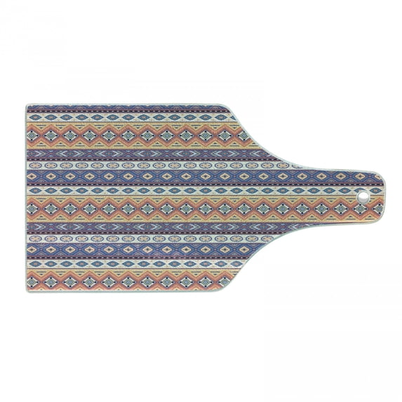 Aztec Cutting Board, Repetitive Mexican Inspired Ornamental Lines Art, Decorative Tempered Glass Cutting and Serving Board, in 3 Sizes, by Ambesonne
