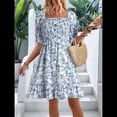 thumbnail image 4 of Vestido Informal de Verano para Mujer, Corta, Cuello Cuadrado, Fruncido, Estilo Bohemio, Floral, Minivestido Fluido de Corte A Azul L, 4 of 7