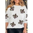 thumbnail image 2 of Women's White Sequined Fleur De Lis Drop Shoulder Sweatshirt for Casual Wear | [ZhiHiMeRi] | (US 20-22)2XL, 2 of 5