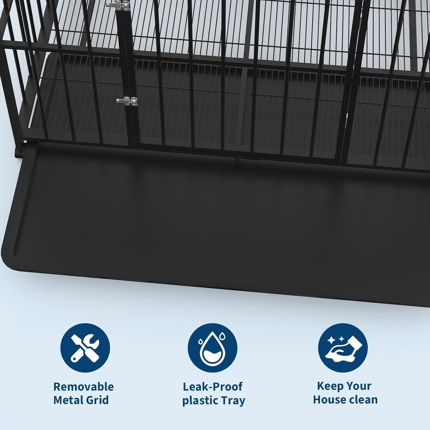 Historyli Indestructible Stainless Steel Dog Crate-48 Inch for Large Breeds-Escape-Proof,Chew-Resistant Kennel,Locking Wheels,Removable Tray,Collapsible,Indoor/Outdoor,Easy Clean