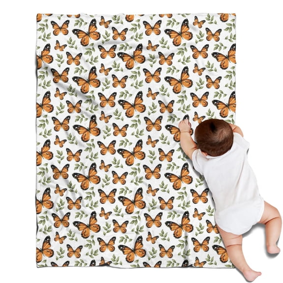 White Orange Butterfly Leaf Pattern Blanket,Comfortable Soft Flannel Throw Blanket,All Season,Warm Lightweight Blankets for Sofa Bed Couch Living Room Chair,30"x40"