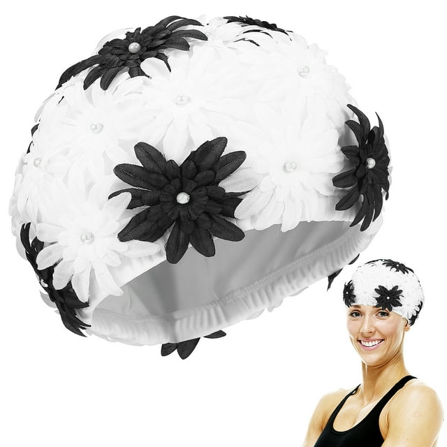 Mujeres Doble de doble capa Pearl Flower Capa de natación Sombrero de natación para rafting al aire libre