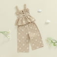 thumbnail image 4 of UngA Toddler Girl Clothes Sleeveless Smocked Ruffle Tank Tops and Long Pants Summer Little Girls Outfits 1-2 Years,Beige, 4 of 7
