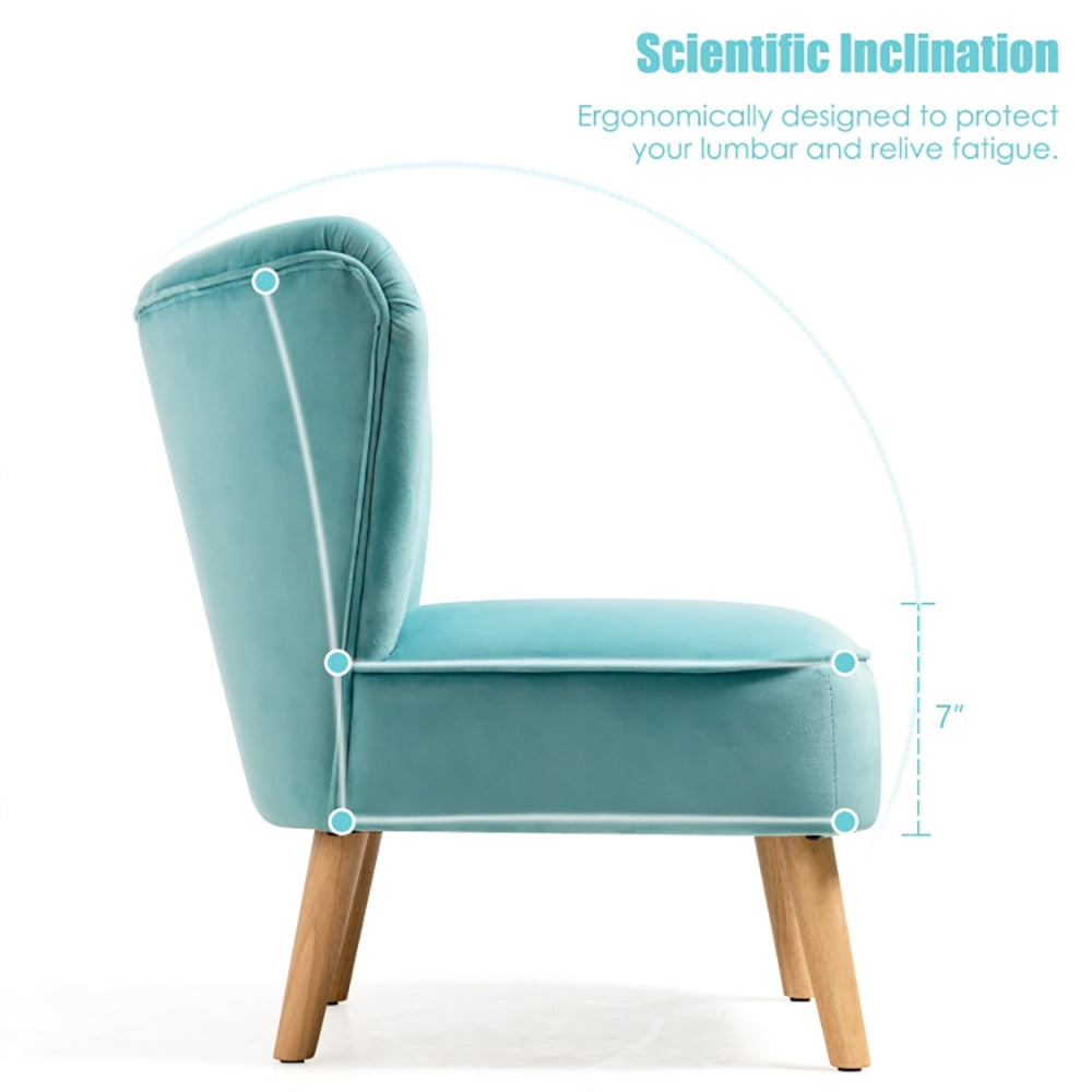 Finihen Velvet Accent Chair, Modern Armless Velvet Accent Chair with Wood Legs, Thickly Padded, Armless Wingback Club Chairs for Living Room, Bedroom, Green