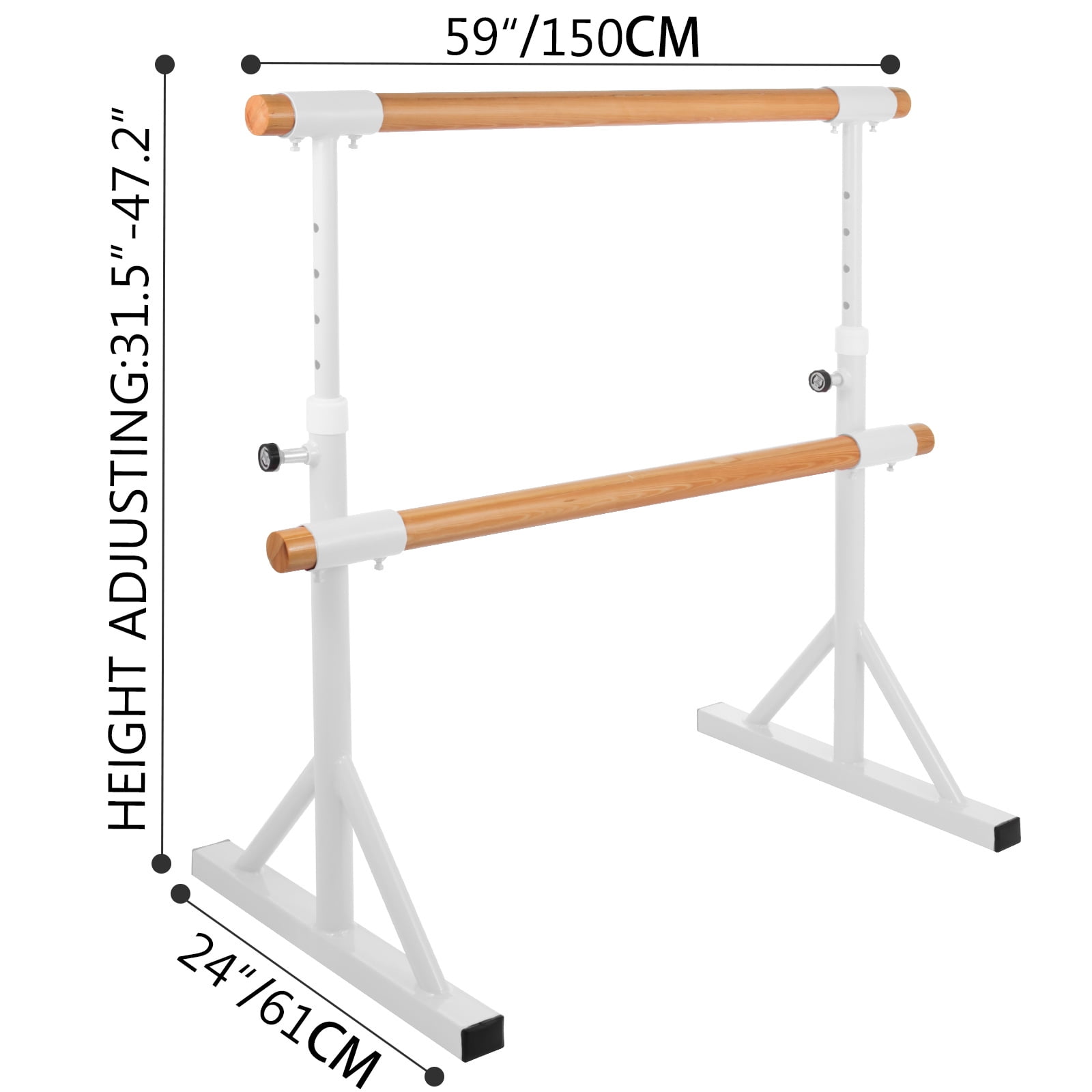 VEVOR Ballet 5 Ft. Double Stretching Dance Barres Bar, High Adjustable  Portable with Capacity 330 Lbs. (150 Kg), 1.5m White, Exercise Equipment  for Home and Gym Stretching 