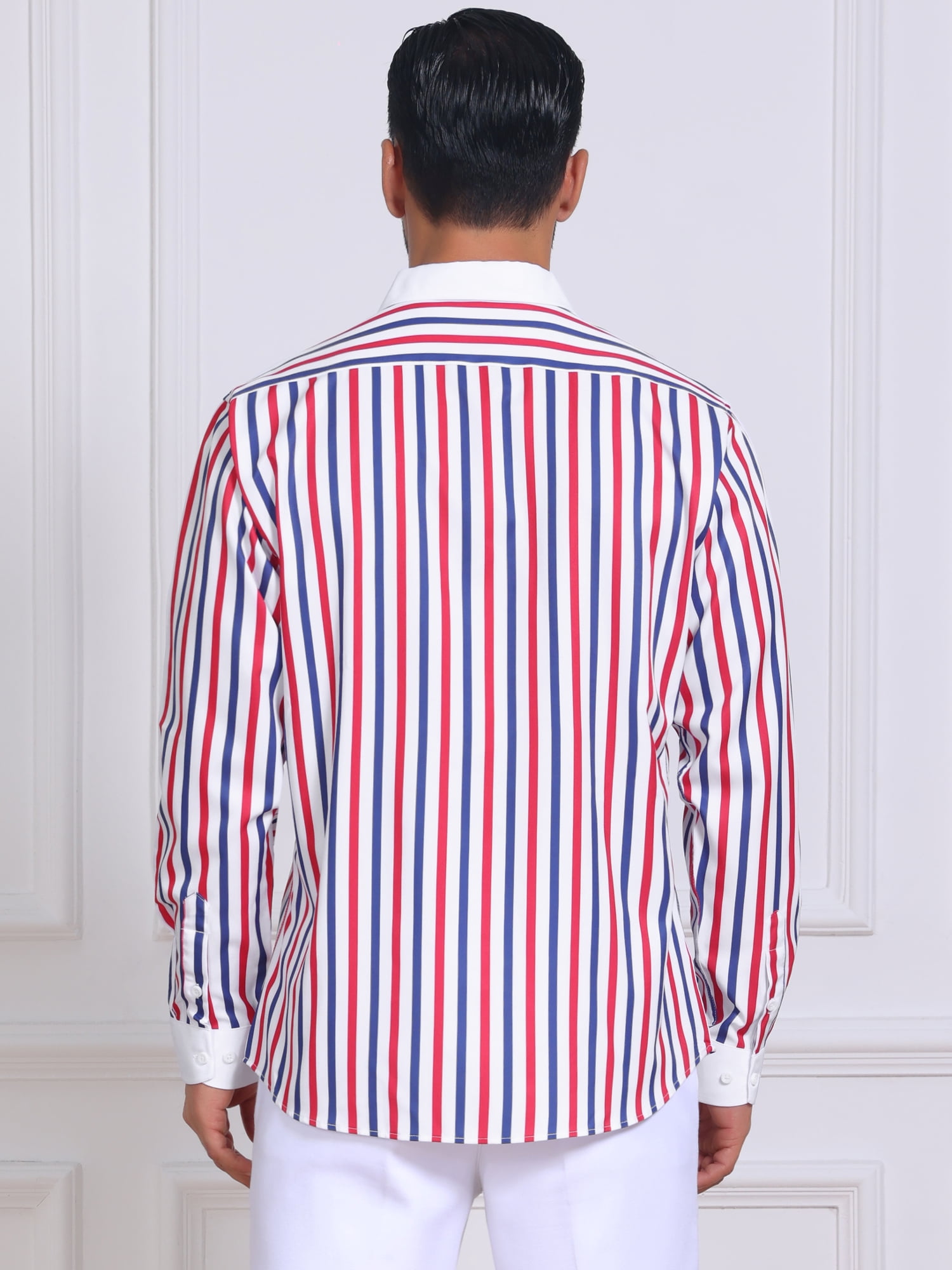 DARING DIVA Men's Striped Button Down Long Sleeve Stretch Shirts M Red Blue