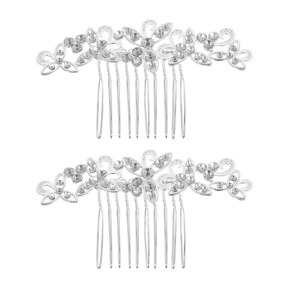 LOLIPPYY 2Pcs Silver Rhinestone Bridal Hair Clips Flower Comb Side Hair Accessories for Weddings