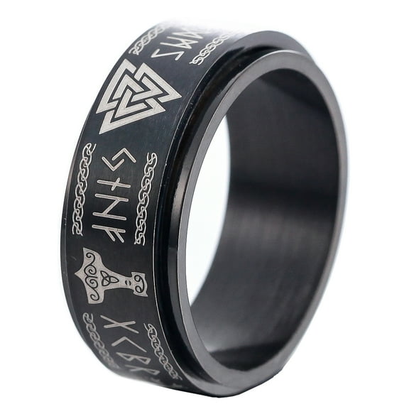 ZMY Home Viking Rings Stainless Steel Elder Futhark Alphabet Jewelry Valknut Thor's Hammer Runic Compass Norse Ring (10)