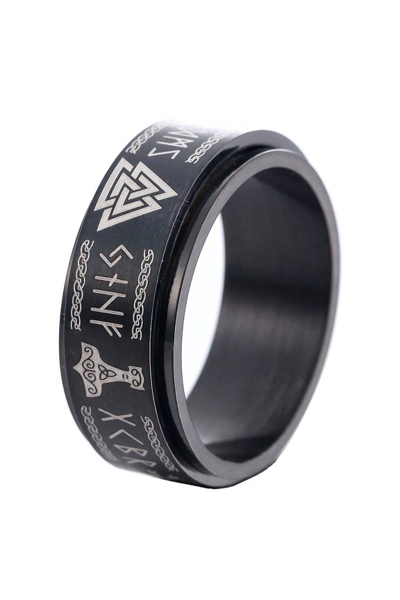 Viking Rings Stainless Steel Elder Futhark Alphabet Jewelry Valknut Thor's Hammer Runic Compass Norse Ring (11)