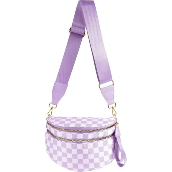 Spacious Checkered Nylon Crossbody Bag Bum Bag Checkered Handbags Wallets for Women