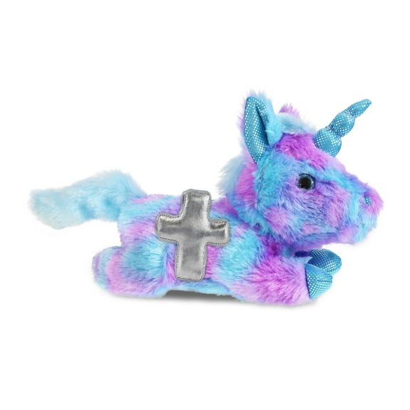 DolliBu Friday Blue Unicorn Stuffed Animal with Silver Cross Plush - Religious Baby Baptism Gifts for Boys and Girls, Baby Dedication Christening Gifts Plush Prayer Toy Healing Teddy Bear - 10.5 Inch