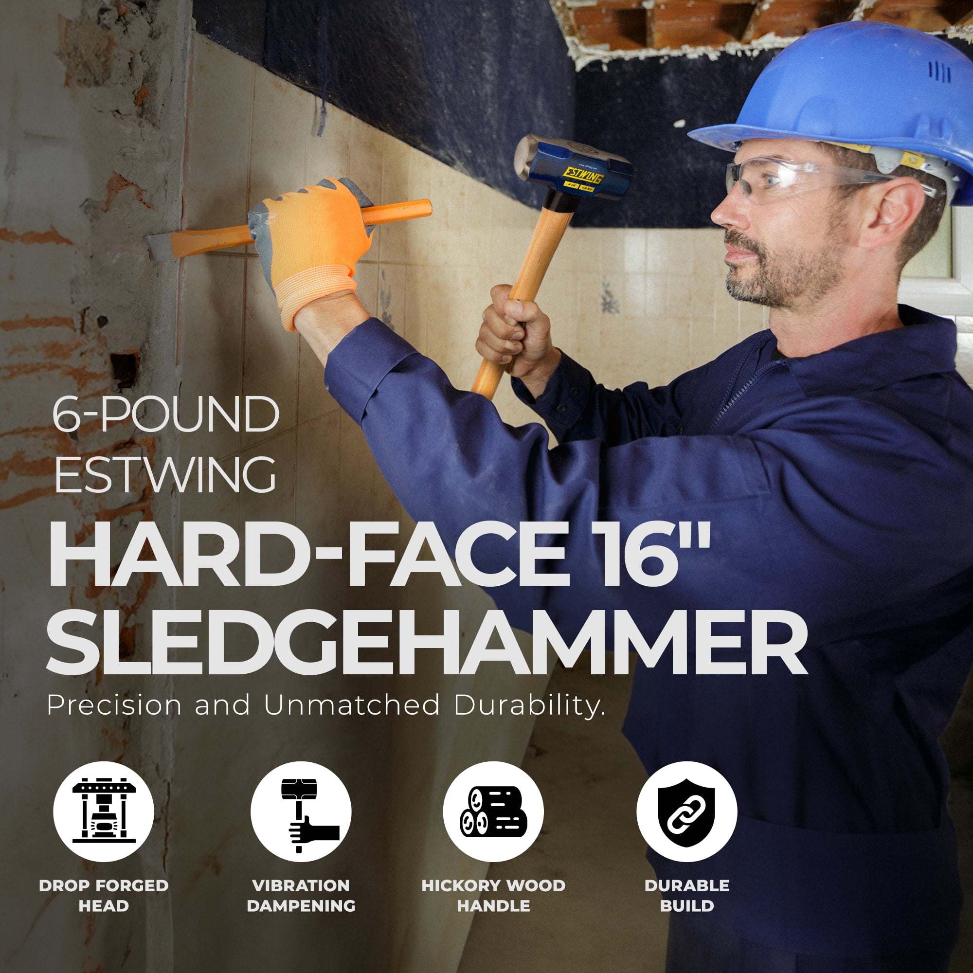 Estwing 4 Pound Head Hard Face Stake Sledge Hammer with 16" Hickory Handle