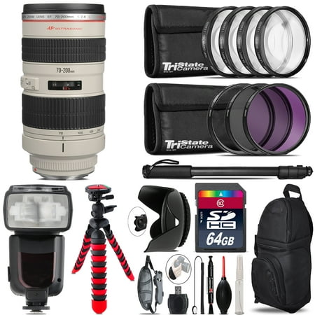 Canon EF 70-200mm 2.8L USM Lens + Professional Flash & More -64GB Accessory (Best 70 200mm 2.8 Lens For Canon)