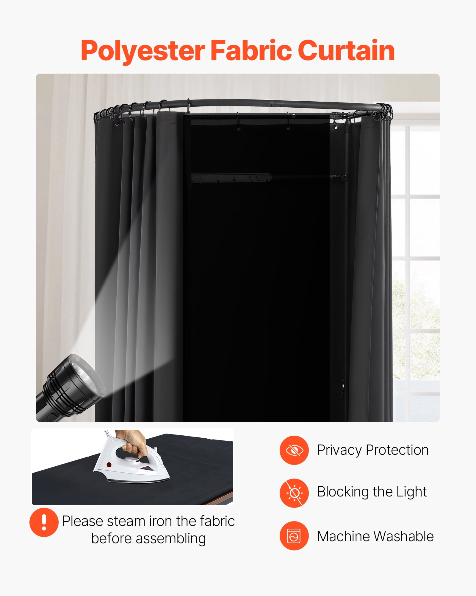 VEVOR Fitting Room, Portable Dressing Room with Thick Polyester Curtains, Privacy Space with Shading Curtain and a Hook, for Boutique, Mall, Tailor's Store & Outdoor Activity 39 x 37 x 79 in (Black)