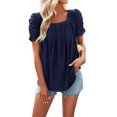 thumbnail image 2 of Womens Tops Women's Casual Bubble Sleeved Square Neck Pleated Short Sleeved T Shirt Top Shirts for Women, 2 of 6