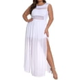 thumbnail image 2 of 730 Plus Size Double Slits Lace Chiffon Jumpsuit Maxi Dress (1X, White), 2 of 10