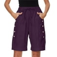 thumbnail image 6 of biudgviw Bermuda Shorts for Women Summer Drawstring High Waist Baggy Shorts Stretch Wide Leg Casual Long Shorts with Pocket, 6 of 6