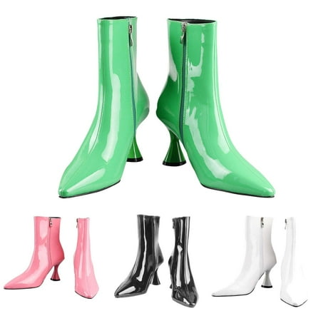 

Fesfesfes Faux-Leather Boots for Women Fashion Candy-colored Shoes Patent Synthetic Pointed Toe Side Zipper High-heeled 7(39)