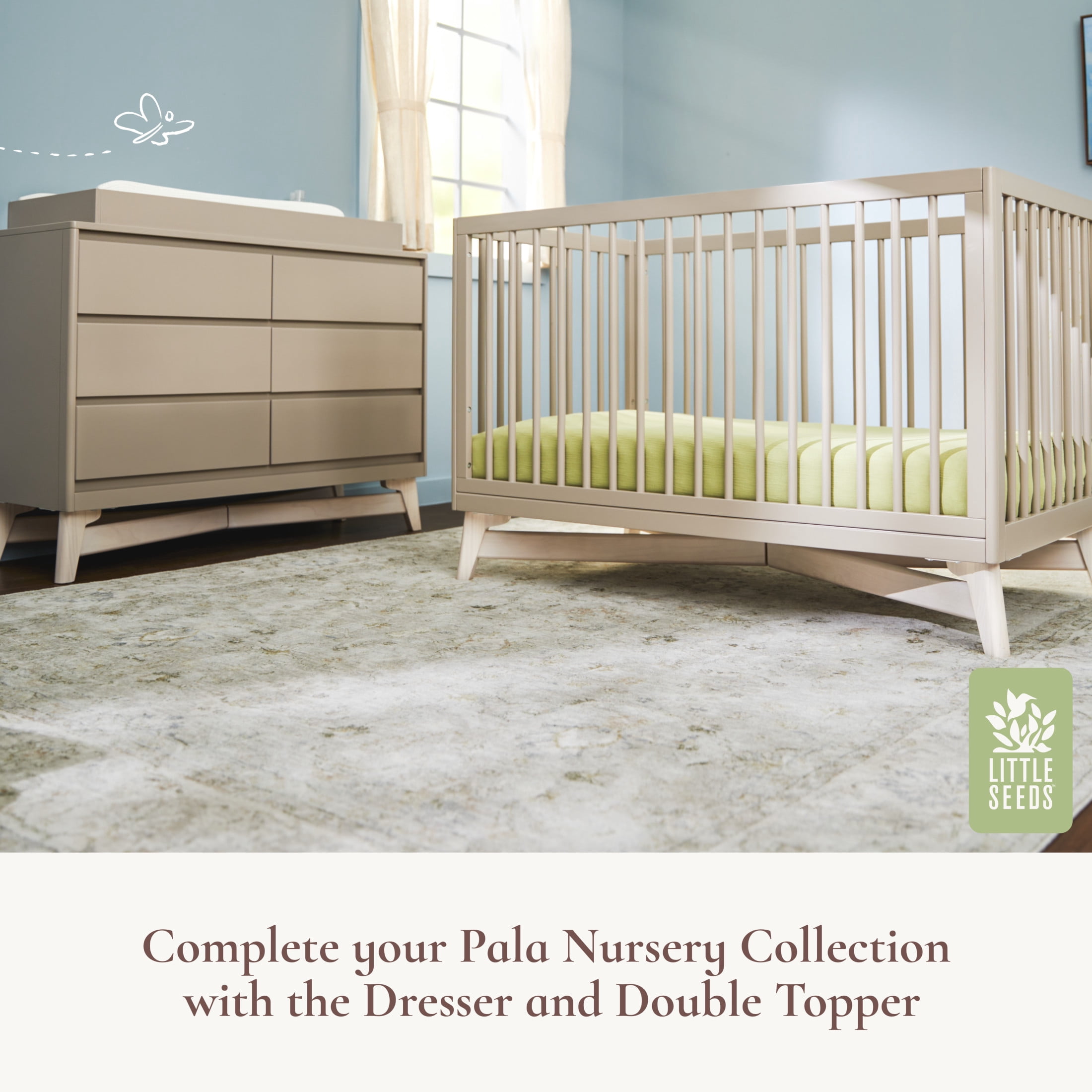 Little Seeds Pala 4-in-1 Convertible Baby Crib, True White/Whitewash