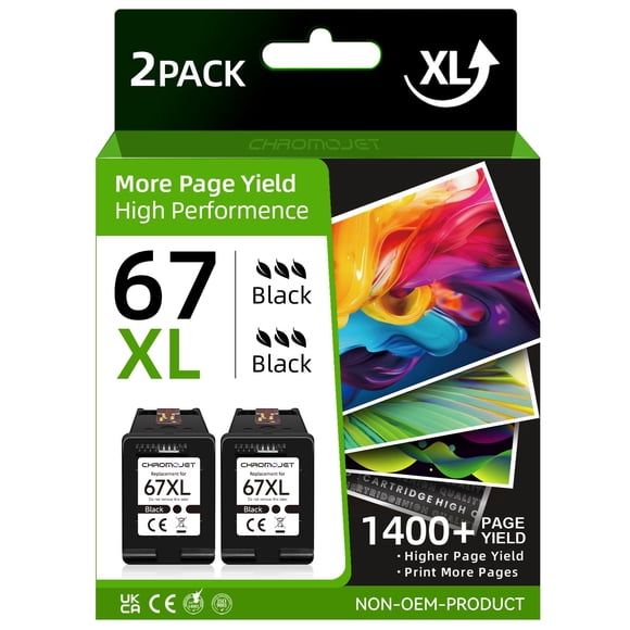 Cartucho de tinta negra Chromojet 67XL compatible con HP, paquete de 2