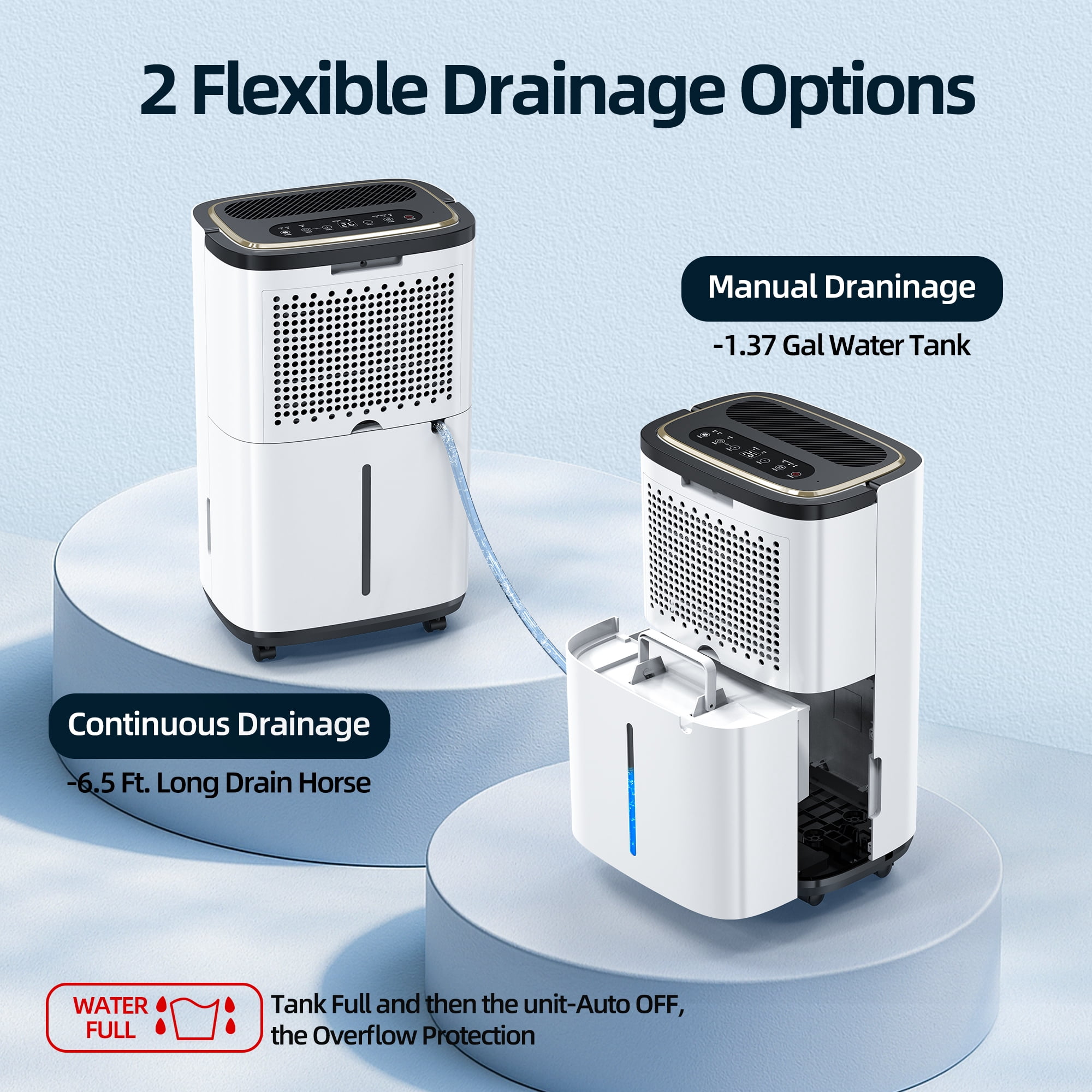 50 pt. 4500 sq. ft. Portable Dehumidifier in White, with Bucket, Drain Hose, Continuous Run, 24H Timer, Child Lock, 40dB