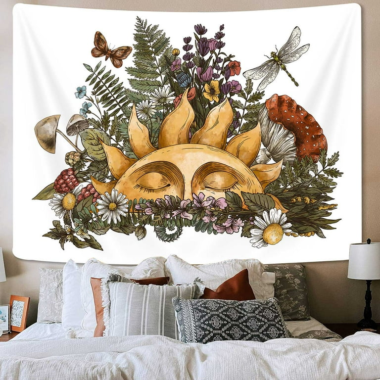Boho Sun Tapestry Wall Hanging for Bedroom, Vintage Hippie