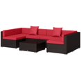 thumbnail image 1 of Ensemble Sectionnel en Osier pour Patio de 7 Pcs - Sofa d'Extérieur Rouge Vin avec Table Basse, Rotin PE Résistant aux Intempéries, Parfait pour le Salon Ou les Sièges de Jardin (29,5 Pouces x 29,5 Pouces), 1 of 7