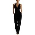 thumbnail image 2 of Linen Outfits Women Elegant Casual Outfits for Women Wrap V Neck Backless Tank Tops with Wide Leg Pleated Pants Formal Matching Suit for Business Casual Black L, 2 of 5