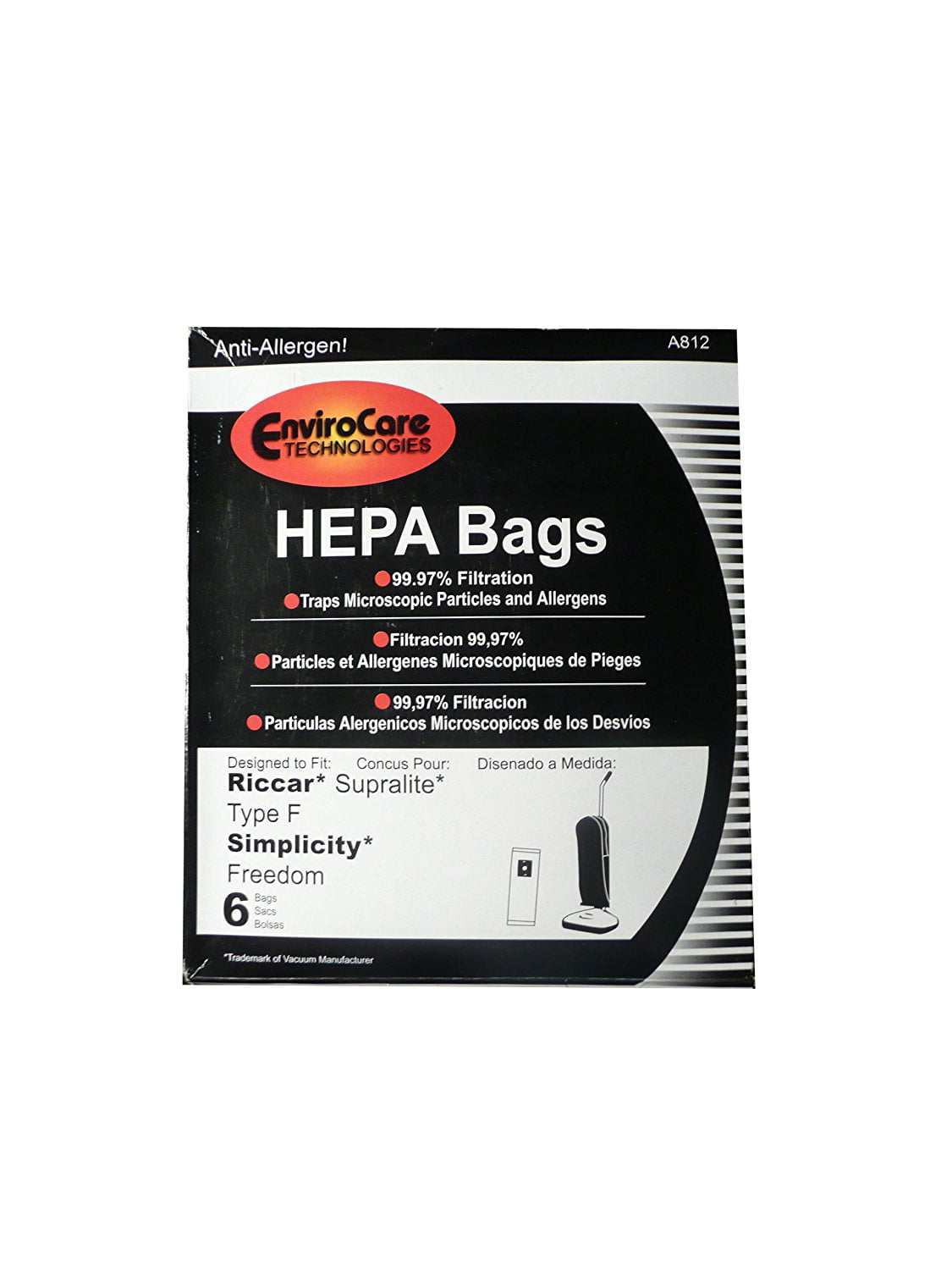 6 Riccar HEPA Type F Vacuum Bags Simplicity Supralite Canister Vacuu Freedom 