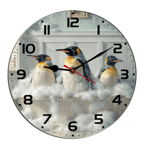 Kurmntregon Cute Penguin In Bathtub Wall Clock Animal Bathroom Wooden Desk Decor Decorative Battery Operated Clocks For Living Room Bedroom Bathroom Farmhouse Shop Hotel Round 10"
