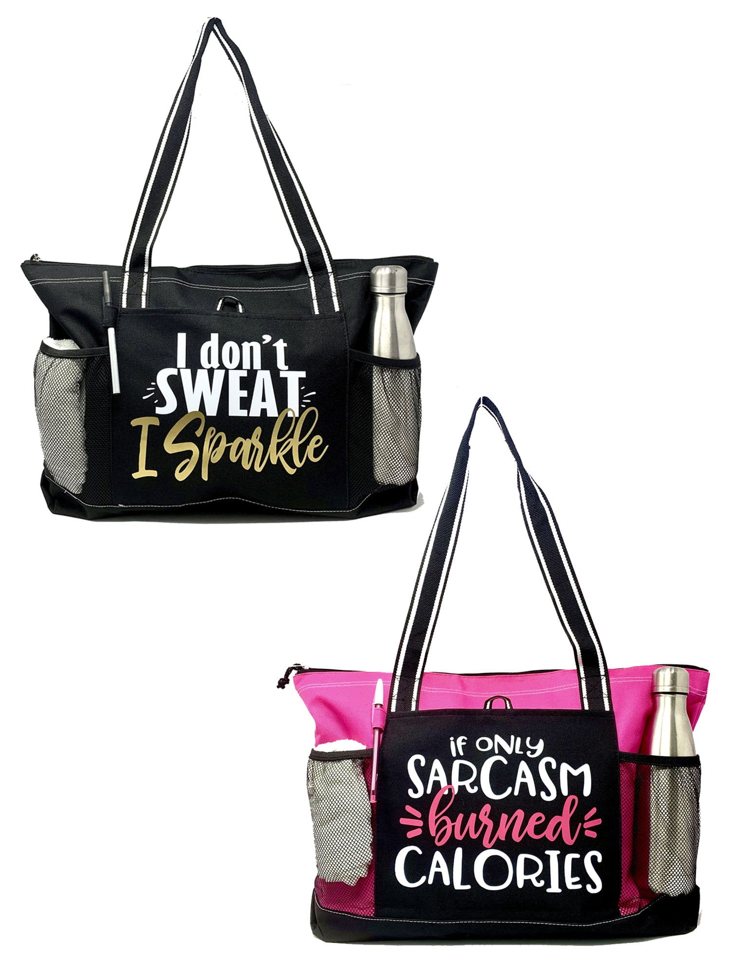 I Don't Sweat I Sparkle Black Gym Tote Bag for Women Workout Tote Funny Gym Fitness Sayings