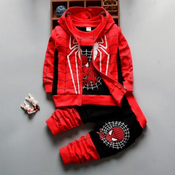 Conjuntos de ropa para niños, chaqueta de dibujos animados de algodón con estampado de Spiderman, camiseta + Pantalones, ropa para niños, 3 uds., conjunto de ropa de hombre araña para bebés de 90cm Gao Jinjia LED