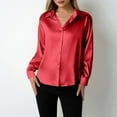 thumbnail image 6 of BiZtdJrK Women Soft Collared Shirts Satin Silk Long Sleeve Button Down Shirt Loose Lightweight Pajama Tops Solid Fall Blouses Red XXL, 6 of 7