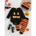 thumbnail image 3 of ATAIKU 3PCS Newborn Baby Boy Halloween Outfit Infant Pumpkin Long Sleeve Bodysuit Pants Hat Set 0-18 Months, 3 of 12