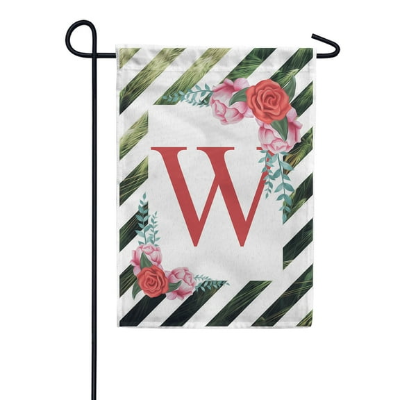 America Forever Spring Monogram Garden Flag Letter W 12.5 x 18 inches Double Sided Vertical Outdoor, Yard, Lawn, with Beautiful Bright Flowers, Floral Wreath, Rose, Summer Flowers Garden Flag