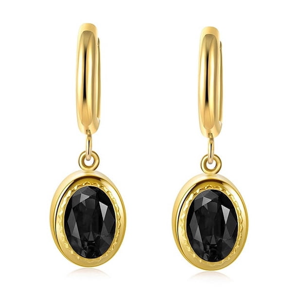 Nvzi Pendientes con circonitas, pendientes de acero inoxidable bañados en oro, colgante ovalado, pendientes de acero de titanio, pendientes (negros)