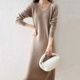 thumbnail image 2 of French Style Long Sleeve V Neck Wool Knit Dress Women Cozy Warm Casual Maxi Dress Fall Winter Layering Outfit Elegant Comfortable, 2 of 2