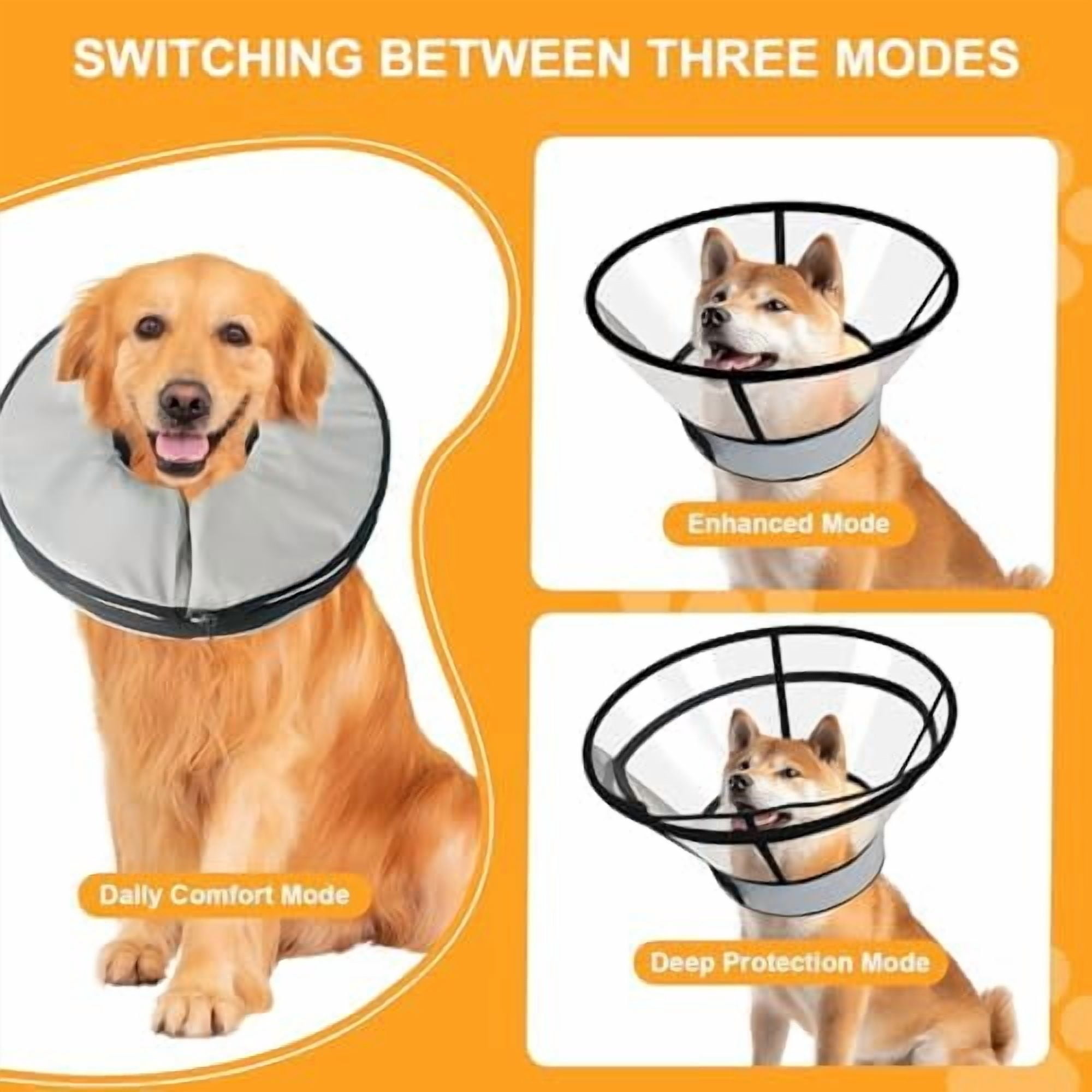 Sponge Core Dog Cat Cone Collar for After Surgery Recovery, Inflatable Dog Cone Alternative,  Dogs Donut Collar Adjustable with 2PCS Cover for Large Medium Small Dogs Cats (Grey+Yellow, L)