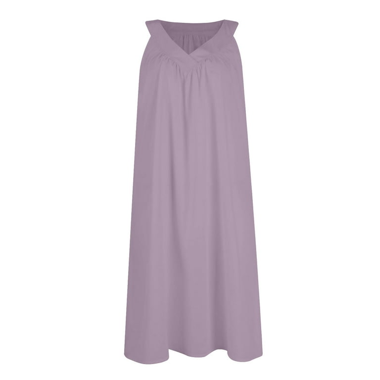 juhao Nightgown for Women Sleeveless Lightweight Racerback Pleated V Neck Night  Dress Short Sleepwear Solid Color Loose Fit Night Dress - Walmart.com