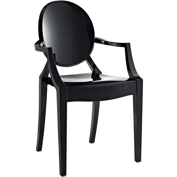 Casper Modern Acrylic Stacking Kitchen and Dining Room Arm Chair in Black - Fully Assembled