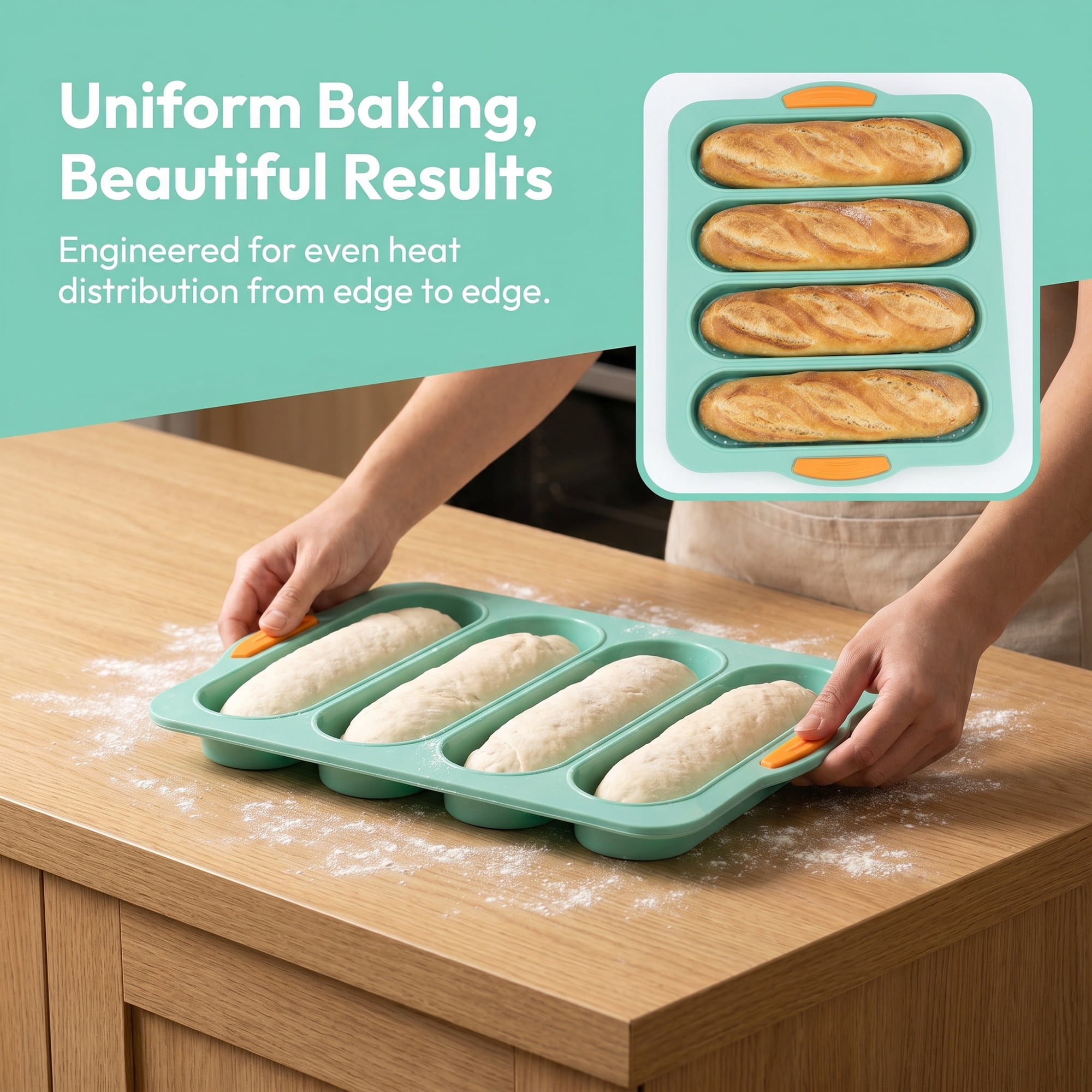 Unique Bargains Baking Pan 4-Loaf Speckled Nonstick Tray with Handles Green 13.4"x9.4"x1"