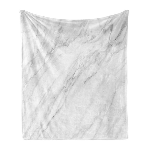 Marble Print Soft Flannel Fleece Blanket, Stained Marbled Background Image Abstract Textures Monochromatic Design, Cozy Plush for Indoor and Outdoor Use, 50" x 60", White Pale Grey, by Ambesonne