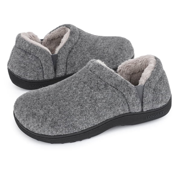 LongBay Men's Cozy Memory Foam Slippers Comfy Fuzzy Plush Lining House Shoes Indoor Outdoor