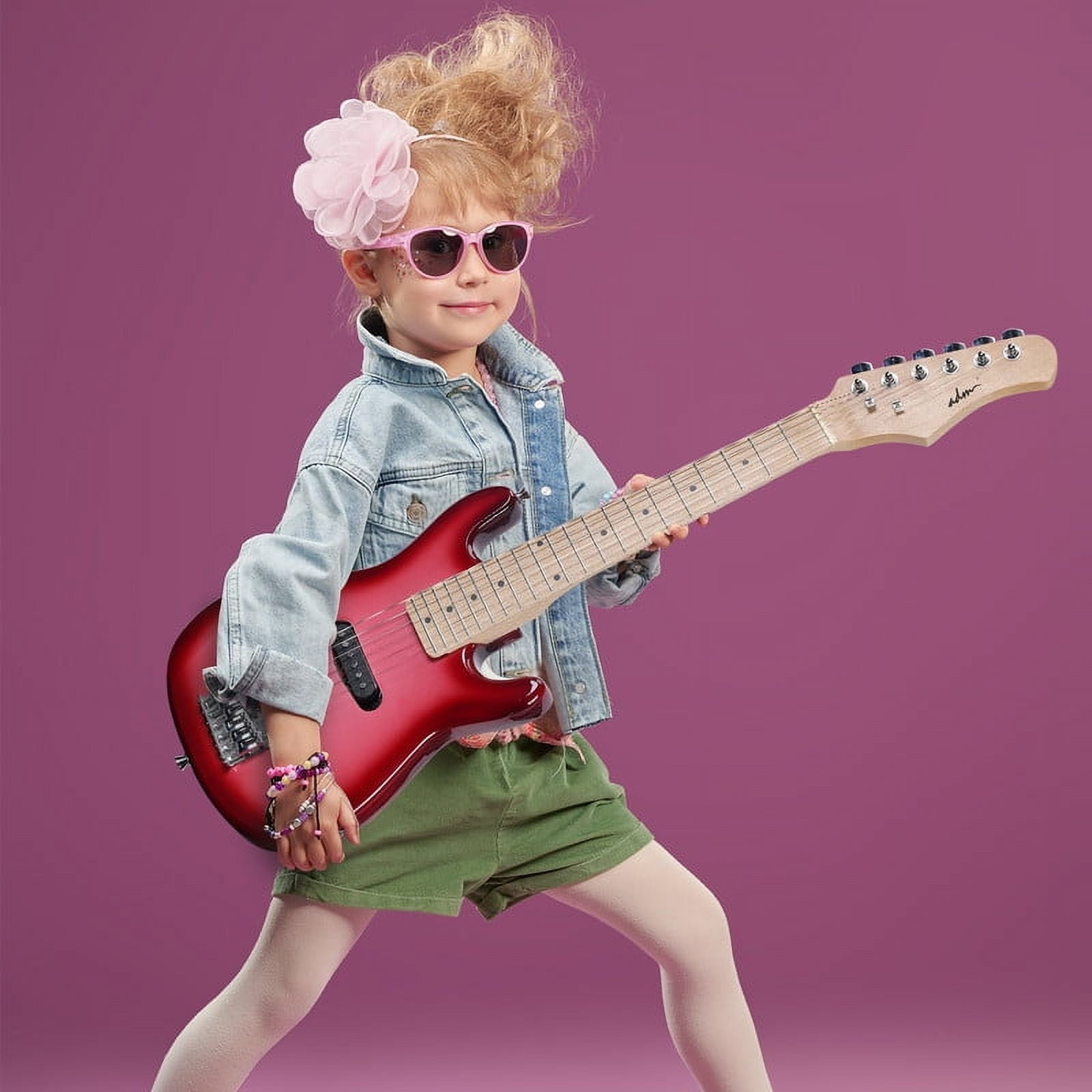 ADM 30 inch Kids Electric Guitar Beginner Kit, Junior 1/4 Size Mini Electric Wood Guitar for Children with Amplifier-Pink