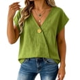 thumbnail image 5 of MEICHEN Women's Cotton Linen T Shirt Short Sleeve Wrap Style V Neck Top Casual Loose Fit Top Womens Summer Essentials Tops, 5 of 9