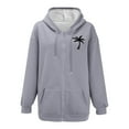 thumbnail image 4 of Puliio Women's Zip Up Hoodie Coconut Tree Print Casual Long Sleeved Drawstring Hooded Jacket Versatile Daily Zipper Hooded Sweatshirt, 4 of 4
