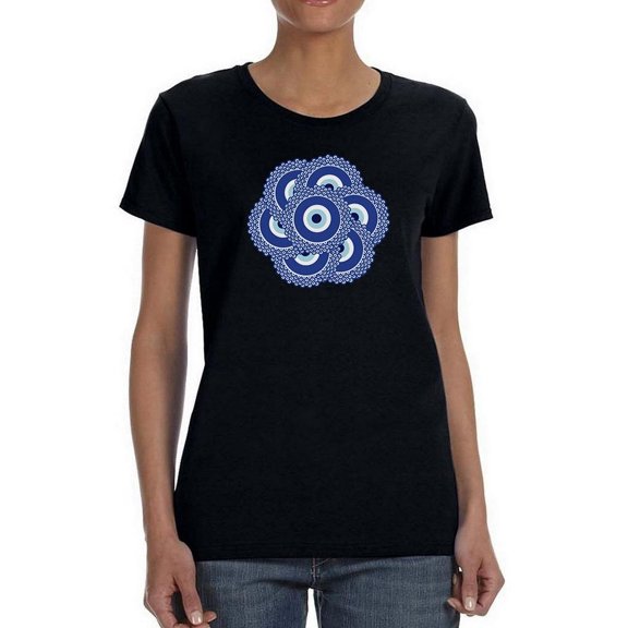 Nazar Eye Multi Eye Flower Wt Shaped T-Shirt Women -Image by Shutterstock, Female XX-Large
