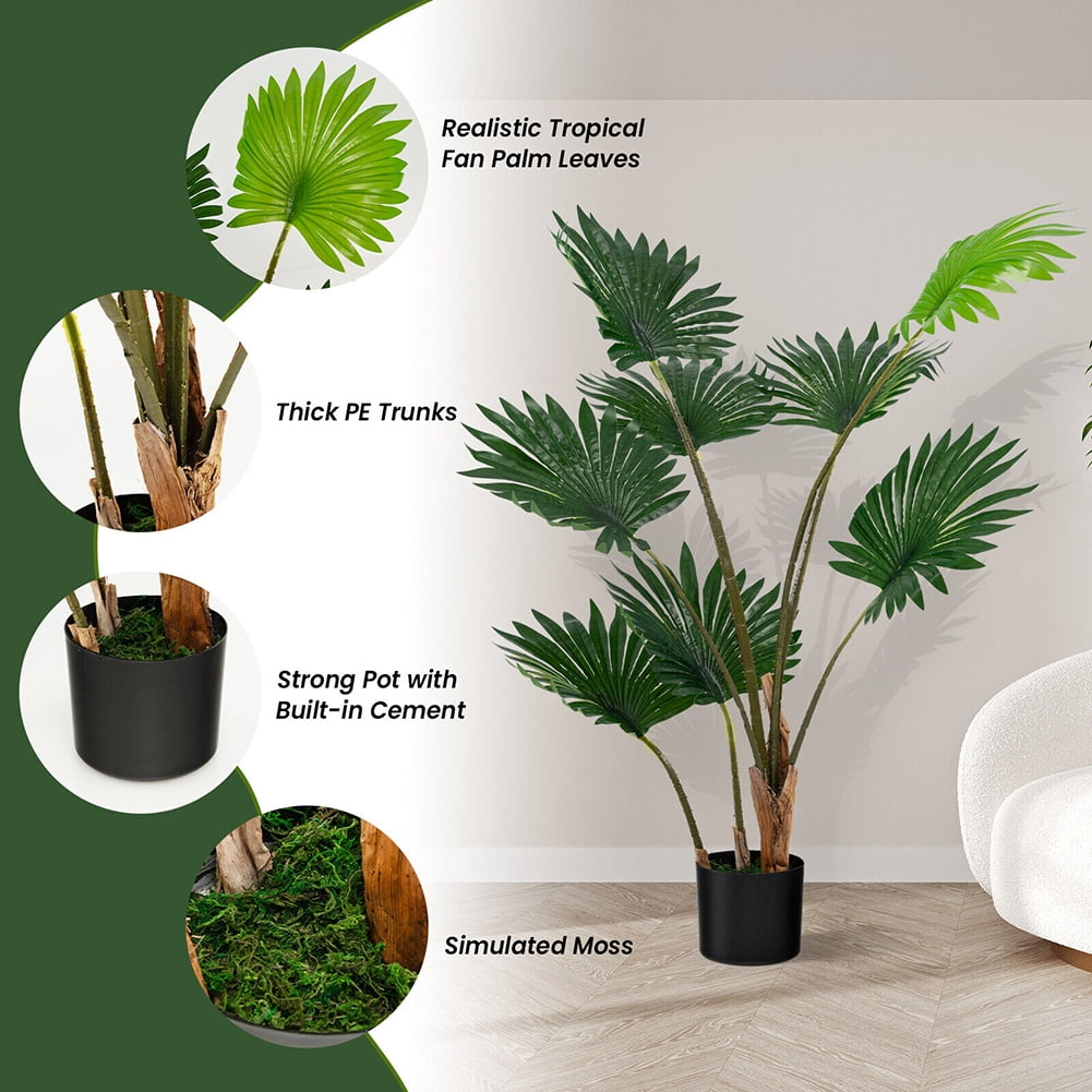 Kadyn 4FT Artificial Tree, Artificial Fan Palm Tree for Outdoor, Fake Palm Plant Tree for Indoor, Green