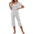 thumbnail image 3 of New trending & for spring Viikei Womens Pajamas Clearance,Women-neck Short Sleeved Pajamas and Pants Set Casual Pajamas with Pockets Gray S, 3 of 7