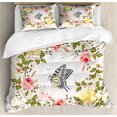 thumbnail image 1 of Rose King Size Duvet Cover Set, Vintage Wreath of Romantic Rose Blossoms with a Butterfly in the Middle Floriculture, Decorative 3 Piece Bedding Set with 2 Pillow Shams, Multicolor, by Ambesonne, 1 of 3